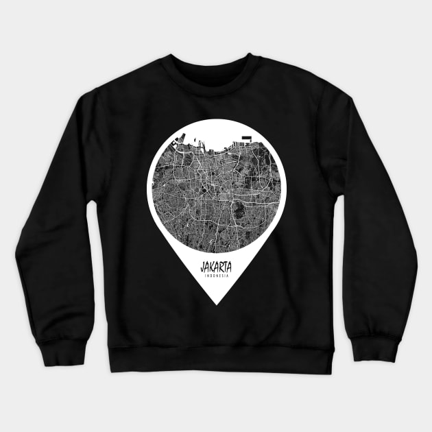 Jakarta, Indonesia City Map - Travel Pin Crewneck Sweatshirt by deMAP Studio